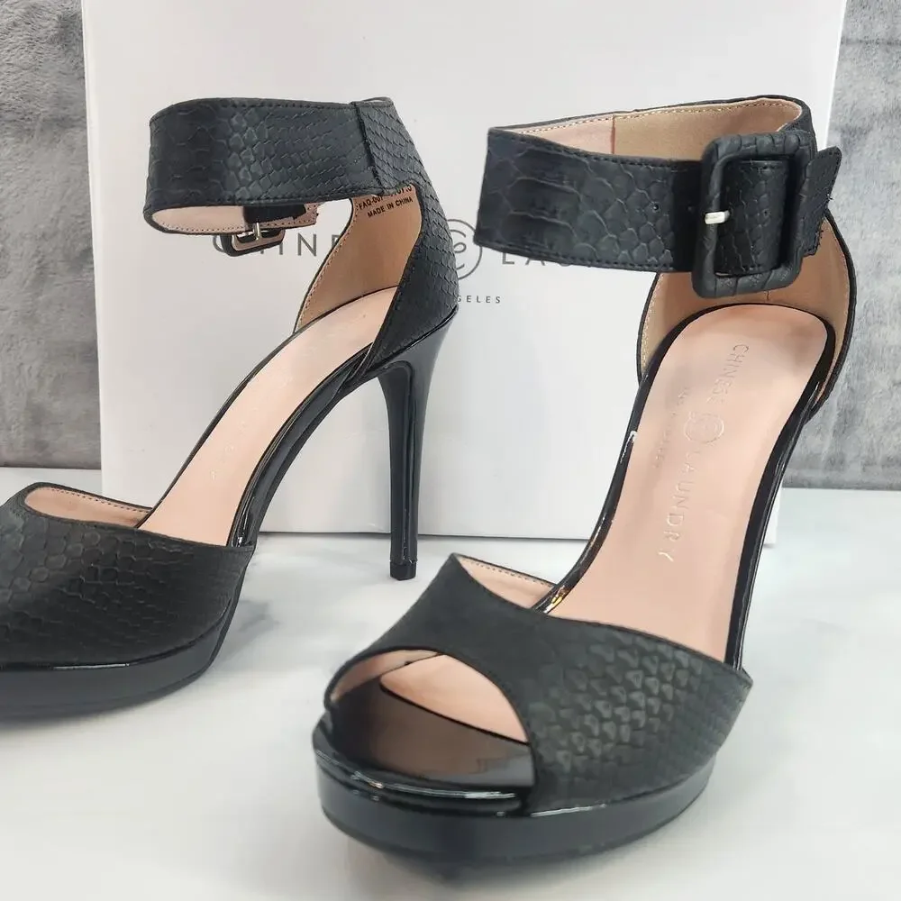 NIB Chinese Laundry Z-Faire Snake Print Black Open Toe 4